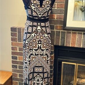 White House Black Market Black and White Halter Maxi Dress